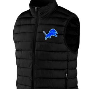 Detroit Lions Men's Black Full Zip Puffer Vest Jacket Winter Coat NWT ...New wit